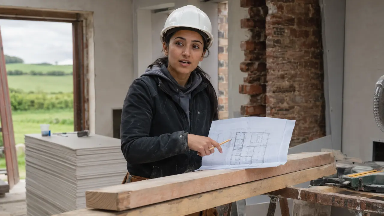 A builder on site reviewing construction plans