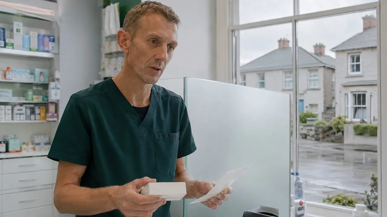 A pharmacist consulting with a patient at the counter