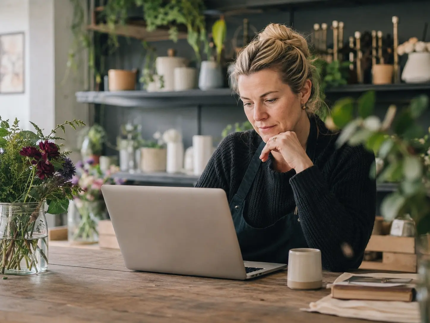 Business owner checking a custom dashboard on a laptop