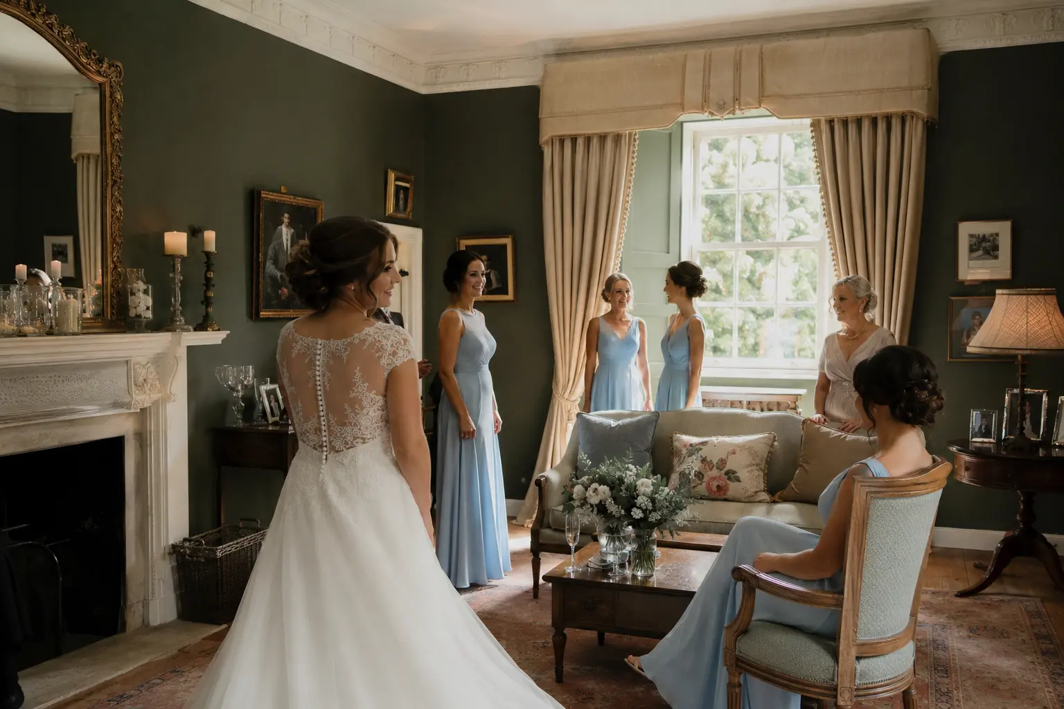 Castle wedding venue with fairy lights